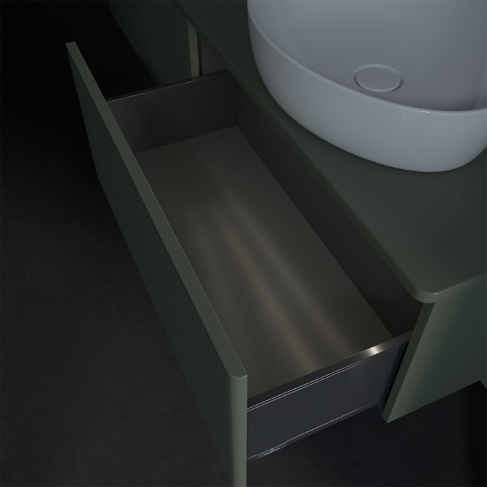 Villeroy & Boch Antao Waschbeckenunterschrank, 160 x 36 cm, 2 Auszüge mit LED-Licht, Front mit Struktur, ohne Hahnloch, für Waschtisch rechts