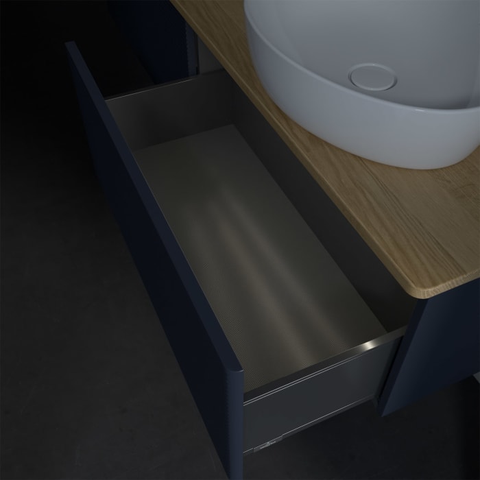 Villeroy & Boch Antao Waschbeckenunterschrank, 160 x 36 cm, 2 Auszüge mit LED-Licht, Front mit Struktur, ohne Hahnloch, für Waschtisch rechts