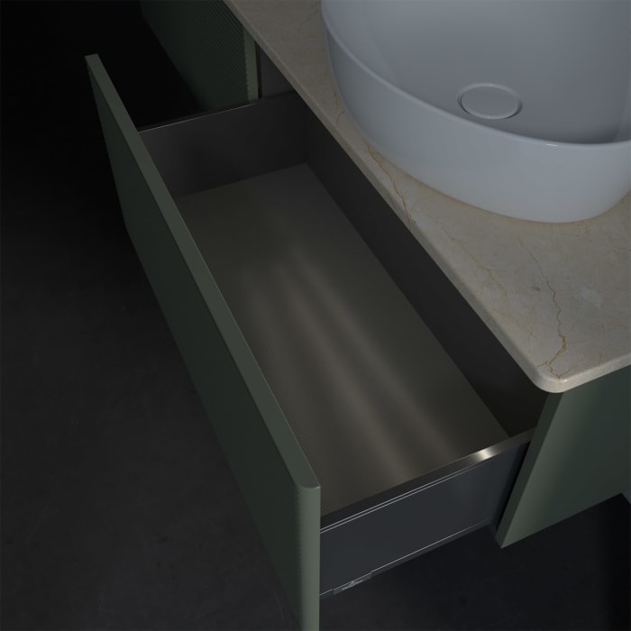 Villeroy & Boch Antao Waschbeckenunterschrank, 160 x 36 cm, 2 Auszüge mit LED-Licht, Front mit Struktur, ohne Hahnloch, für Waschtisch rechts