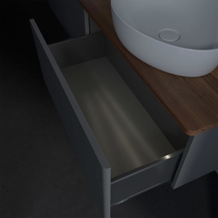 Villeroy & Boch Antao Waschbeckenunterschrank, 160 x 36 cm, 2 Auszüge mit LED-Licht, Front ohne Struktur, ohne Hahnloch, für Waschtisch links und rech