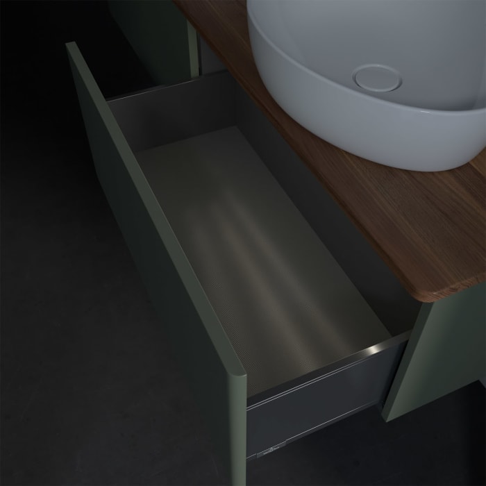 Villeroy & Boch Antao Waschbeckenunterschrank, 160 x 36 cm, 2 Auszüge mit LED-Licht, Front ohne Struktur, ohne Hahnloch, für Waschtisch links und rech