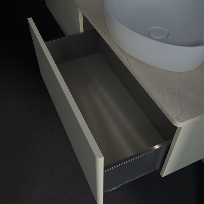 Villeroy & Boch Antao Waschbeckenunterschrank, 160 x 36 cm, 2 Auszüge mit LED-Licht, Front ohne Struktur, ohne Hahnloch, für Waschtisch links und rech