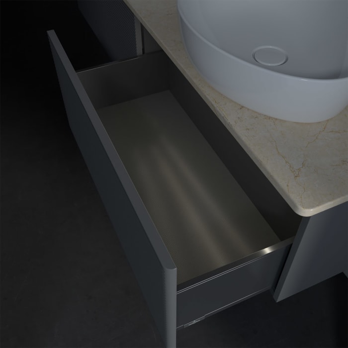 Villeroy & Boch Antao Waschbeckenunterschrank, 160 x 36 cm, 2 Auszüge mit LED-Licht, Front mit Struktur, ohne Hahnloch, für Waschtisch links und recht