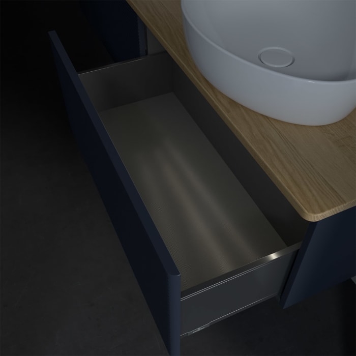 Villeroy & Boch Antao Waschbeckenunterschrank, 160 x 36 cm, 2 Auszüge mit LED-Licht, Front mit Struktur, mit Hahnloch, für Waschtisch links und rechts