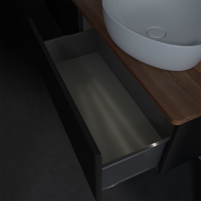 Villeroy & Boch Antao Waschbeckenunterschrank, 160 x 36 cm, 2 Auszüge mit LED-Licht, Front mit Struktur, mit Hahnloch, für Waschtisch links und rechts