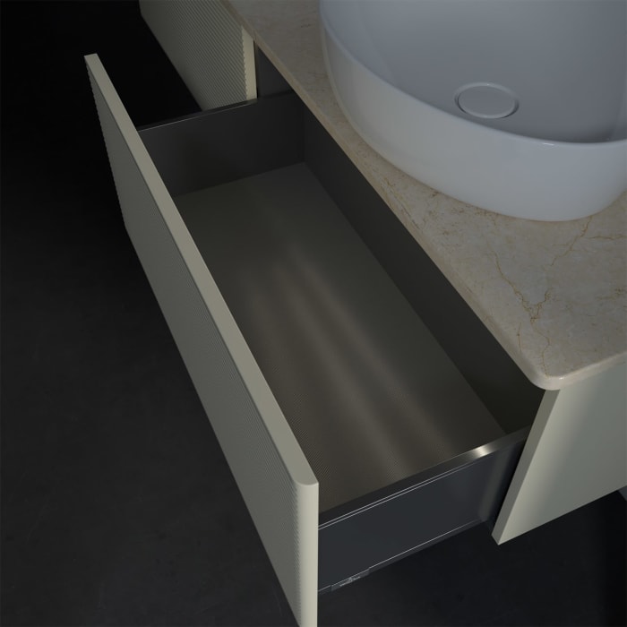 Villeroy & Boch Antao Waschbeckenunterschrank, 160 x 36 cm, 2 Auszüge mit LED-Licht, Front mit Struktur, mit Hahnloch, für Waschtisch links und rechts