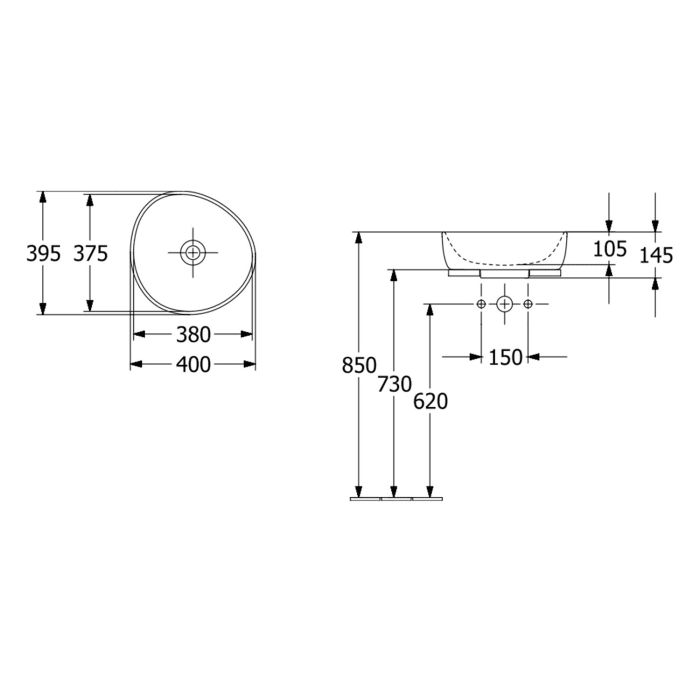 Villeroy & Boch Antao Aufsatzwaschbecken 40 x 39,5 cm, ohne Überlauf, ungeschliffen