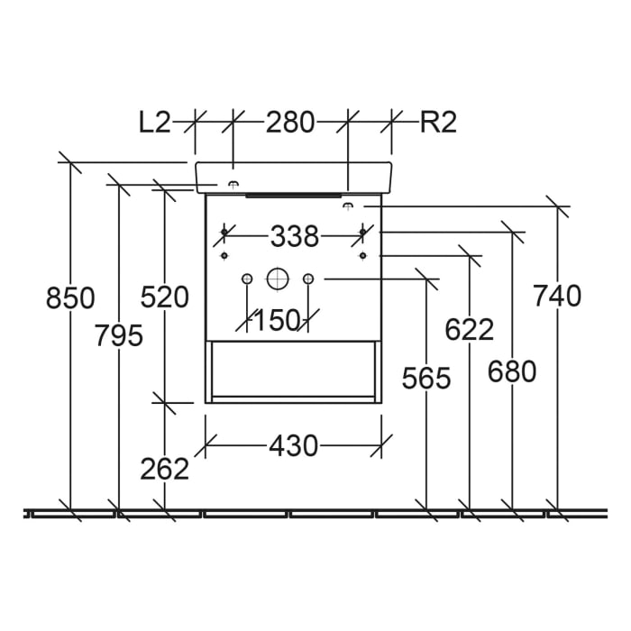 Villeroy & Boch Architectura Waschbeckenunterschrank 43 x 52 cm, 1 Tür Anschlag rechts und 1 offenes Fach