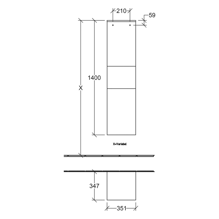 Villeroy & Boch Architectura Hochschrank 35 x 140 cm, 2 Türen Anschlag rechts und 1 offenes Fach