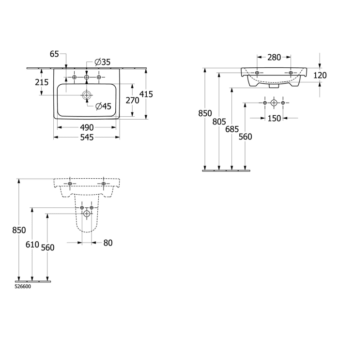 Villeroy & Boch Architectura Waschbecken 55 x 42 cm, mit Überlauf