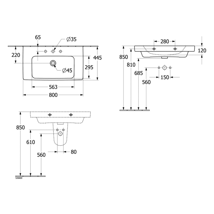 Villeroy & Boch Architectura Waschbecken 80 x 45,5 cm, ohne Überlauf