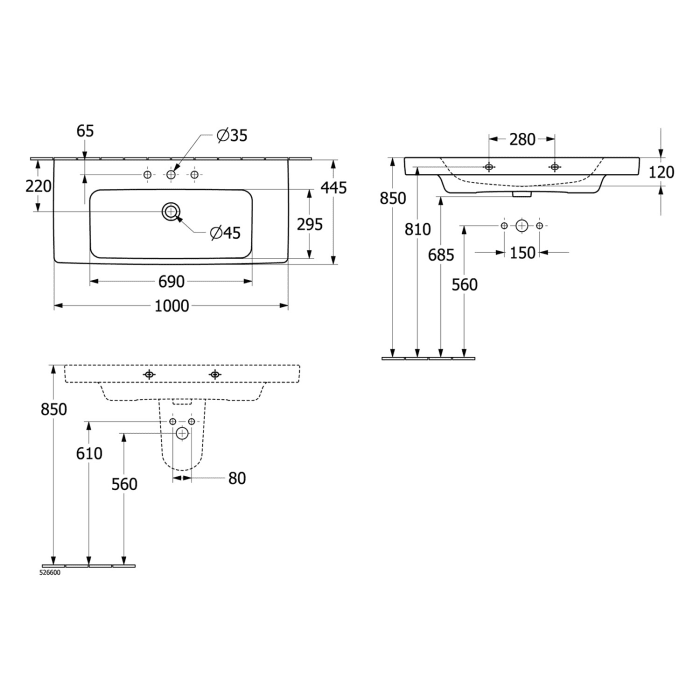 Villeroy & Boch Architectura Waschbecken 100 x 46 cm, ohne Überlauf