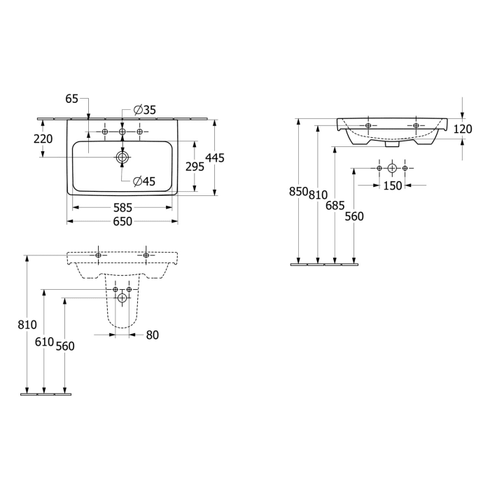 Villeroy & Boch Architectura Waschbecken 65 x 44,5 cm, ohne Überlauf