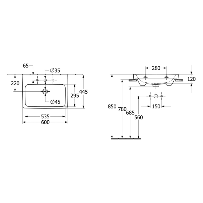 Villeroy & Boch Architectura Waschbecken 60 x 44,5 cm, ohne Überlauf
