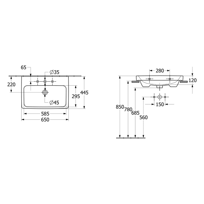 Villeroy & Boch Architectura Waschbecken 65 x 44,5 cm, mit Überlauf