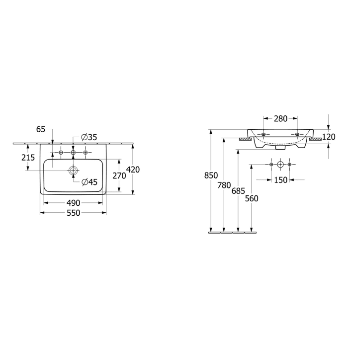 Villeroy & Boch Architectura Waschbecken 55 x 42 cm, mit Überlauf