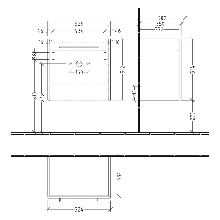 Villeroy & Boch Avento Waschtischunterschrank 52,6 x 51,4 cm, 1 Tür Anschlag links