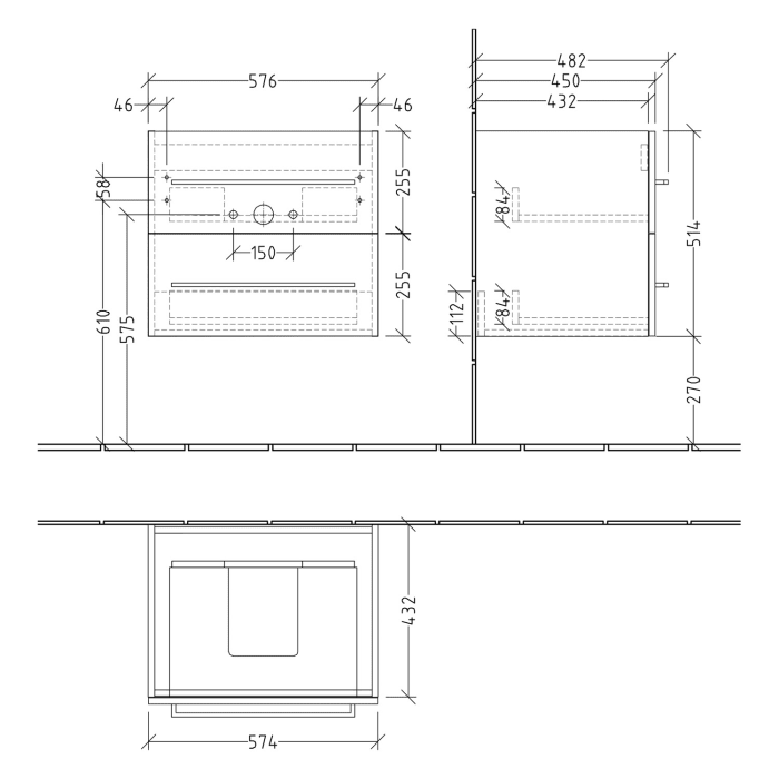 Villeroy & Boch Avento Waschtischunterschrank 57,6 x 51,4 cm, 2 Auszüge