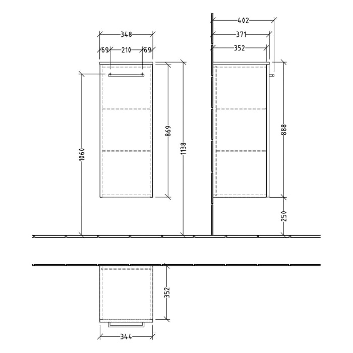Villeroy & Boch Avento Seitenschrank 34,7 x 88,8 cm, 1 Tür Anschlag links