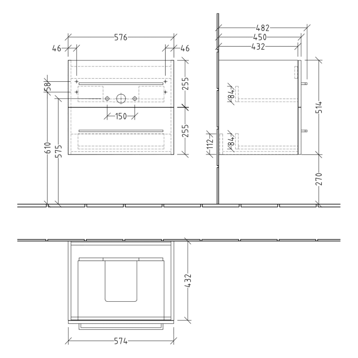 Villeroy & Boch Avento Waschtisch mit Unterschrank 60 cm, 2 Auszüge