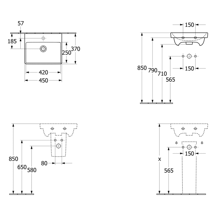 Villeroy & Boch Avento Waschtisch mit Unterschrank 45 cm, 1 Tür , Anschlag links