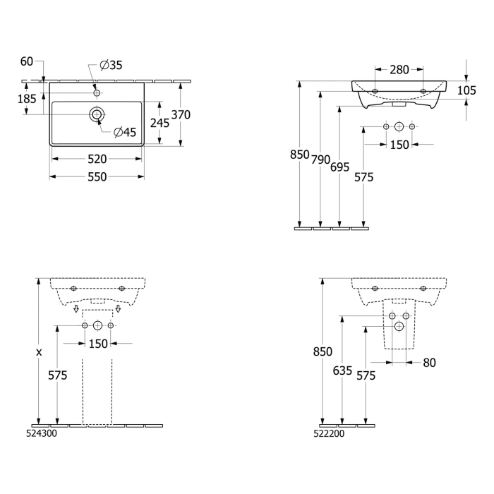 Villeroy & Boch Avento Waschtisch mit Unterschrank 55 cm, 1 Tür , Anschlag links