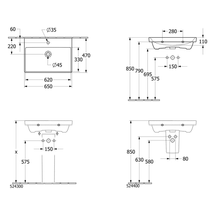 Villeroy & Boch Avento Waschtisch mit Unterschrank 65 cm, 2 Auszüge