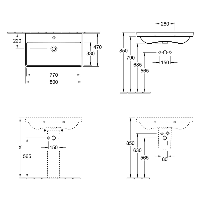 Villeroy & Boch Avento Waschtisch mit Unterschrank 80 cm, 2 Auszüge