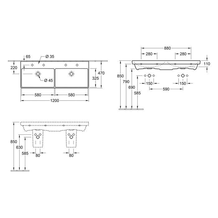 Villeroy & Boch Avento Waschtisch mit Unterschrank 120 cm, 2 Auszüge