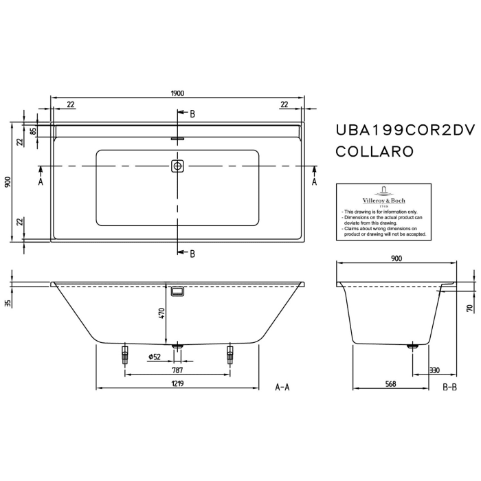 Villeroy & Boch Collaro Duo Badewanne rechteckig 190 x 90 cm