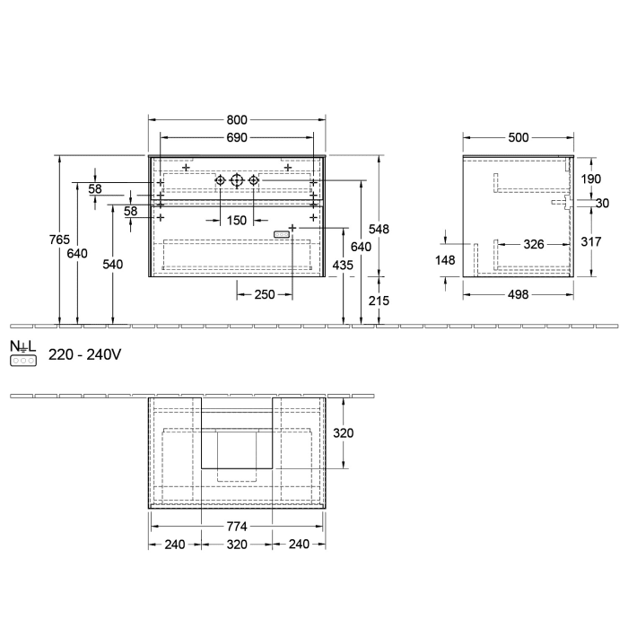 Villeroy & Boch Collaro Waschtischunterschrank 80 x 50 cm, mit 2 Auszügen für Finion Waschtisch