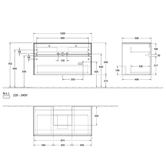 Villeroy & Boch Collaro Waschtischunterschrank 100 x 50 cm, mit 2 Auszügen für Finion Waschtisch