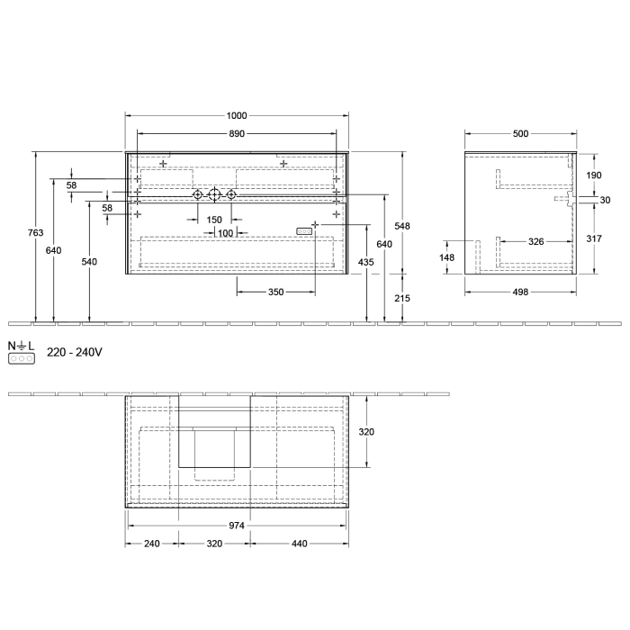 Villeroy & Boch Collaro Waschtischunterschrank 100 x 50 cm, mit 2 Auszügen für Finion Waschtisch