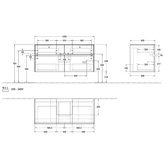 Villeroy & Boch Collaro Waschtischunterschrank 120 x 50 cm, mit 4 Auszügen und LED-Beleuchtung für Finion Waschtisch