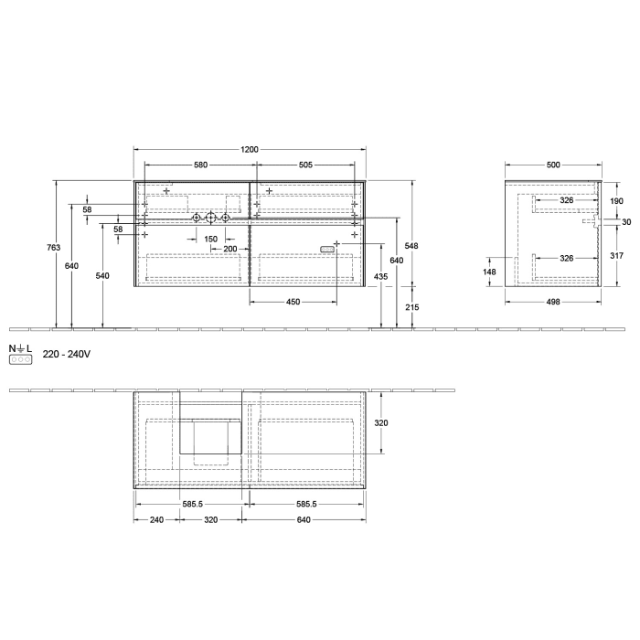 Villeroy & Boch Collaro Waschtischunterschrank 120 x 50 cm, mit 4 Auszügen und LED-Beleuchtung für Finion Waschtisch