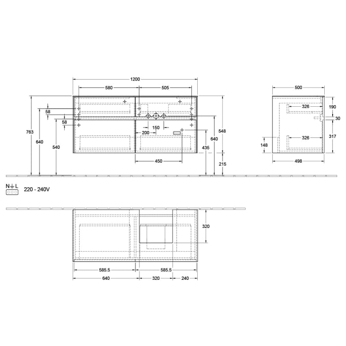 Villeroy & Boch Collaro Waschtischunterschrank 120 x 50 cm, mit 4 Auszügen und LED-Beleuchtung für Finion Waschtisch