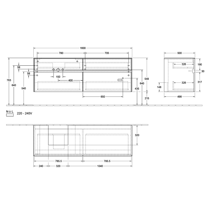Villeroy & Boch Collaro Waschtischunterschrank 160 x 50 cm, mit 4 Auszügen und LED-Beleuchtung für Finion Waschtisch