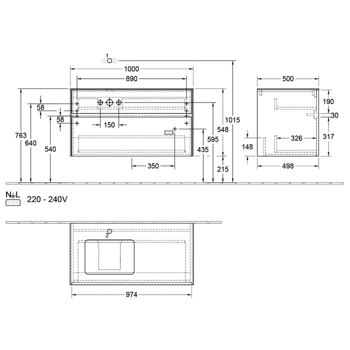 Villeroy & Boch Collaro Waschtischunterschrank 100 x 50 cm, mit 2 Auszügen für Venticello Waschtisch