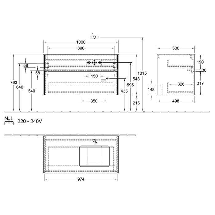 Villeroy & Boch Collaro Waschtischunterschrank 100 x 50 cm, mit 2 Auszügen für Venticello Waschtisch