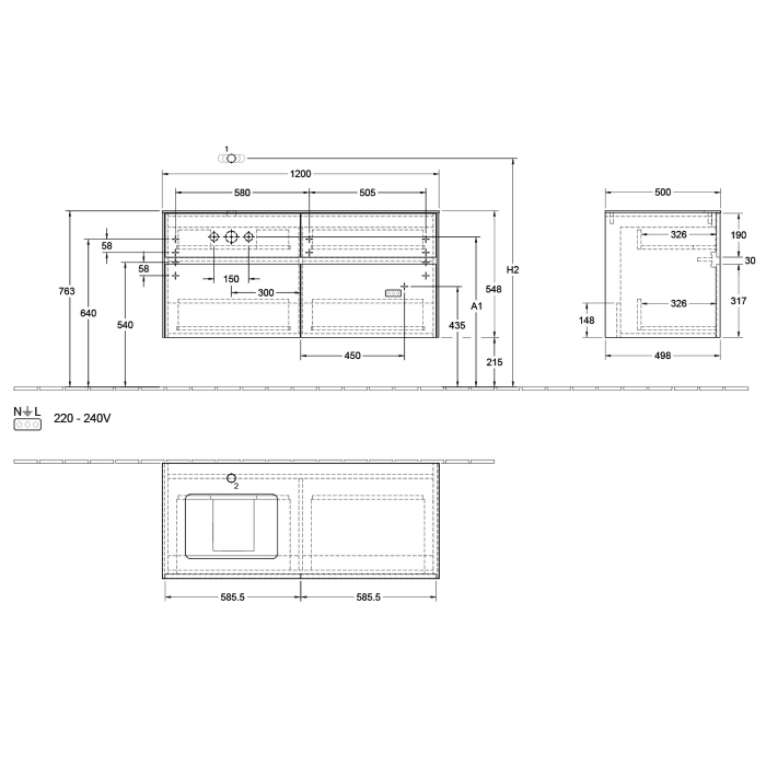 Villeroy & Boch Collaro Waschtischunterschrank 120 x 50 cm, mit 4 Auszügen für Venticello Waschtisch