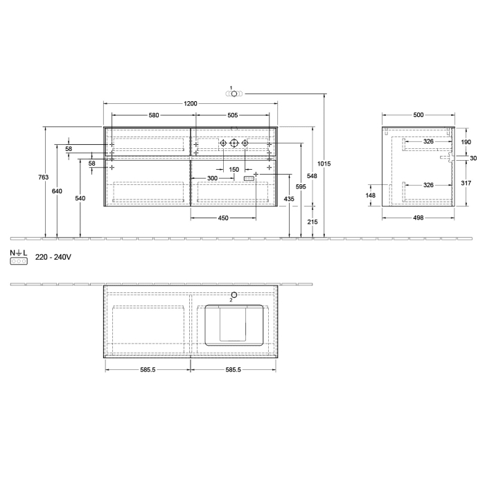 Villeroy & Boch Collaro Waschtischunterschrank 120 x 50 cm, mit 4 Auszügen und LED-Beleuchtung für Venticello Waschtisch
