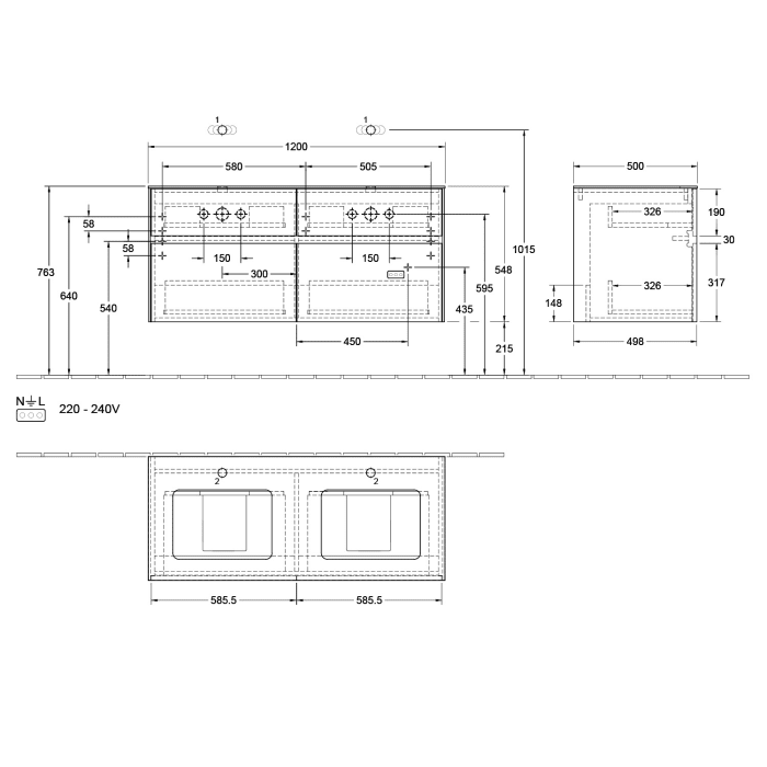 Villeroy & Boch Collaro Waschtischunterschrank 120 x 50 cm, mit 4 Auszügen für 2 Venticello Waschtische