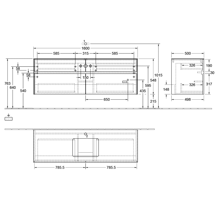 Villeroy & Boch Collaro Waschtischunterschrank 160 x 50 cm, mit 4 Auszügen und LED-Beleuchtung für Venticello Waschtisch