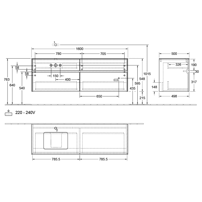 Villeroy & Boch Collaro Waschtischunterschrank 160 x 50 cm, mit 4 Auszügen und LED-Beleuchtung für Venticello Waschtisch