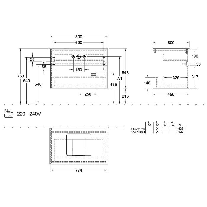 Villeroy & Boch Collaro Waschtischunterschrank 80 x 50 cm, mit 2 Auszügen