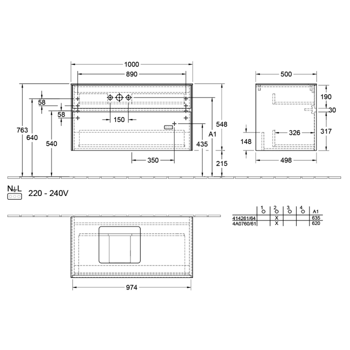 Villeroy & Boch Collaro Waschtischunterschrank 100 x 50 cm, mit 2 Auszügen und LED-Beleuchtung