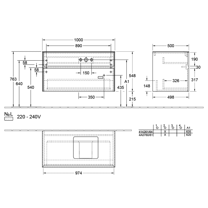 Villeroy & Boch Collaro Waschtischunterschrank 100 x 50 cm, mit 2 Auszügen