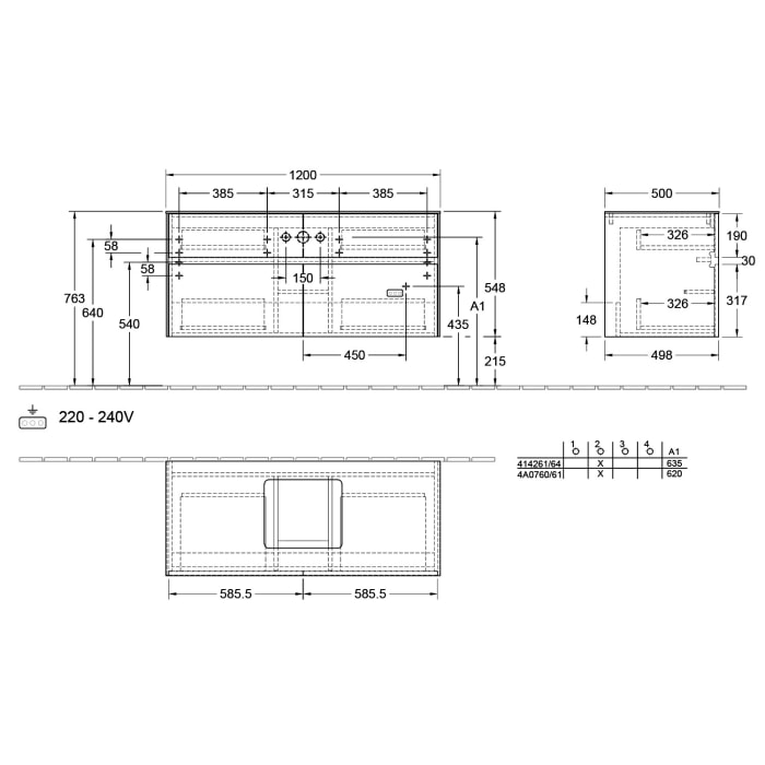 Villeroy & Boch Collaro Waschtischunterschrank 120 x 50 cm, mit 4 Auszügen und LED-Beleuchtung
