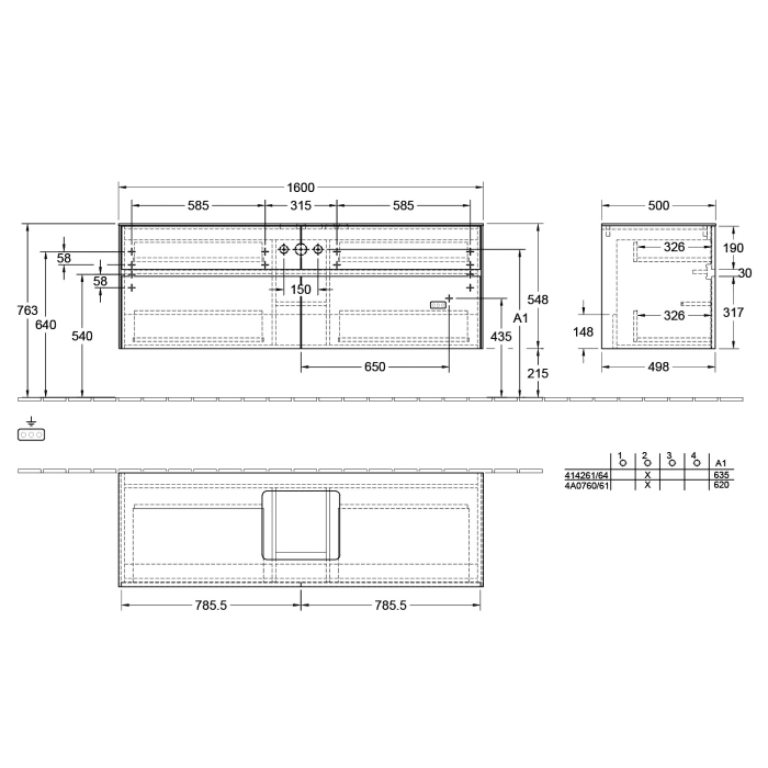 Villeroy & Boch Collaro Waschtischunterschrank 160 x 50 cm, mit 4 Auszügen und LED-Beleuchtung