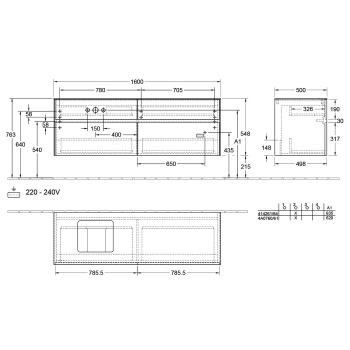 Villeroy & Boch Collaro Waschtischunterschrank 160 x 50 cm, mit 4 Auszügen und LED-Beleuchtung